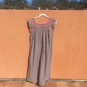 Mi Golondrina Midi Dress with Red and Green Embrodiery